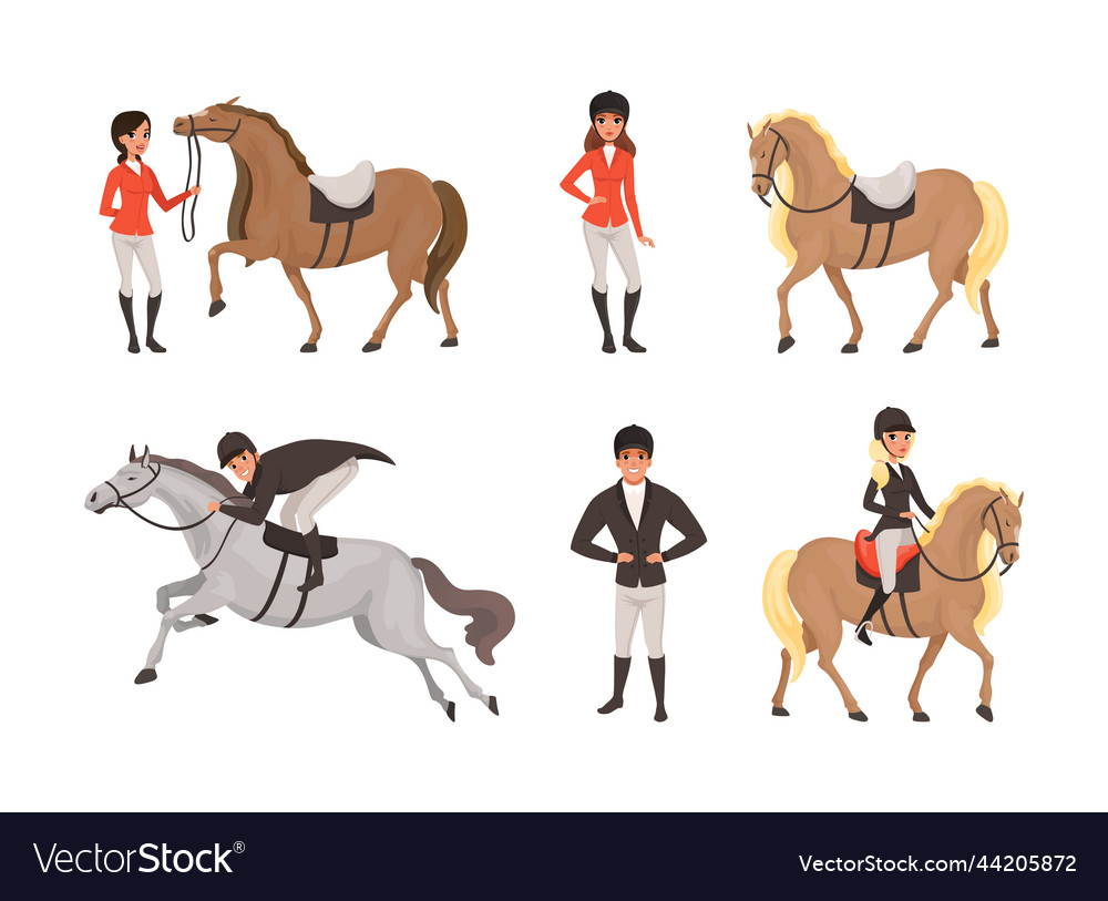 Equestrian sports set male and female jockeys Vector Image