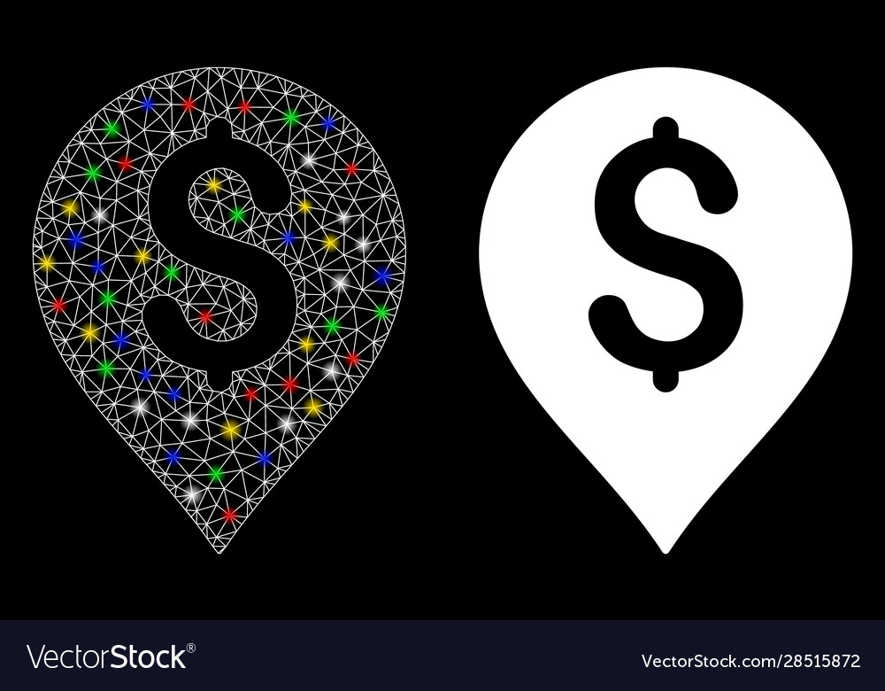 Flare mesh wire frame dollar map marker icon vector image Flare mesh wire frame dollar map marker icon
