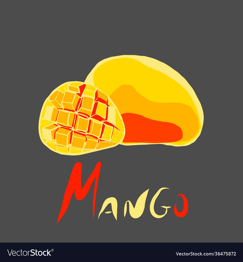 Fresh raw mangos with in three collors text