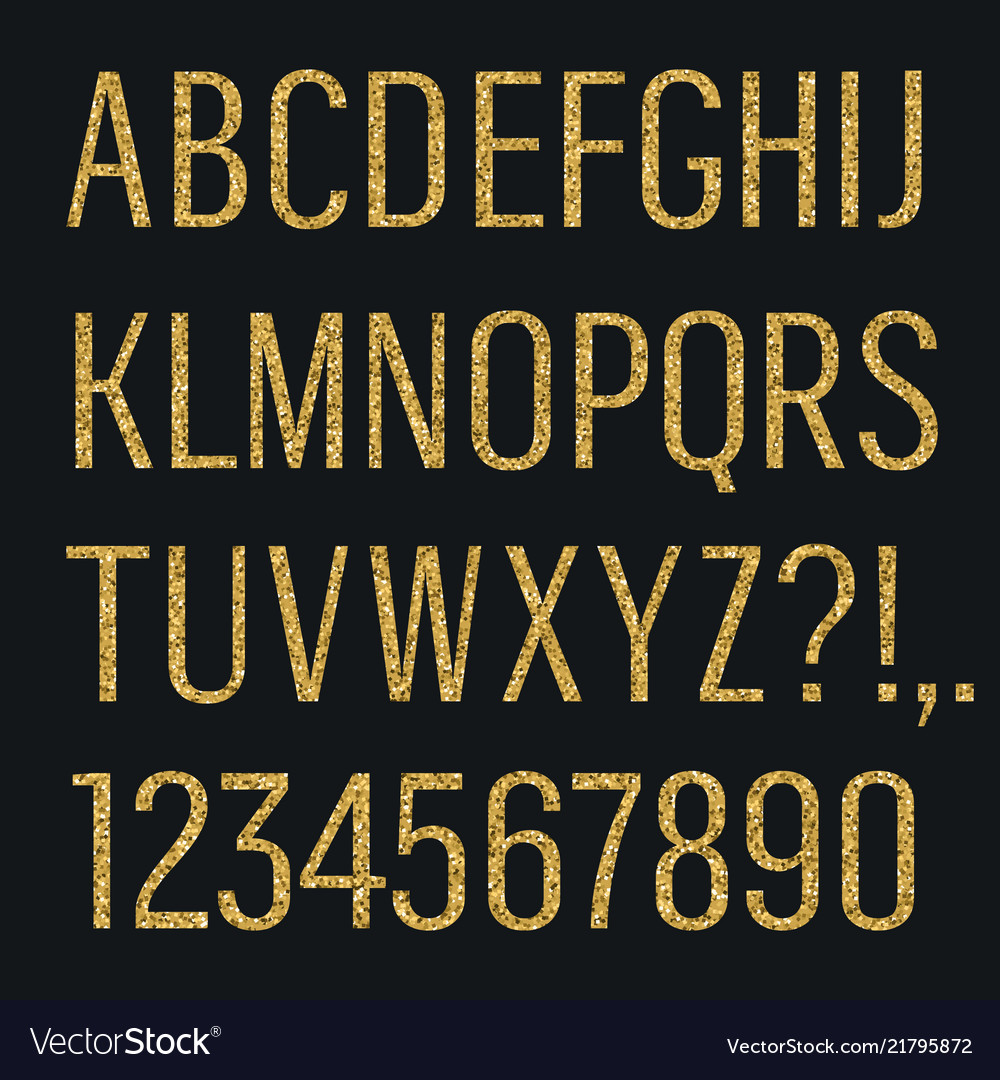 Glittering letters narrow sans serif font latin