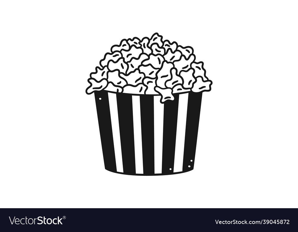 Hand drawn popcorn in striped box cinema food Vector Image