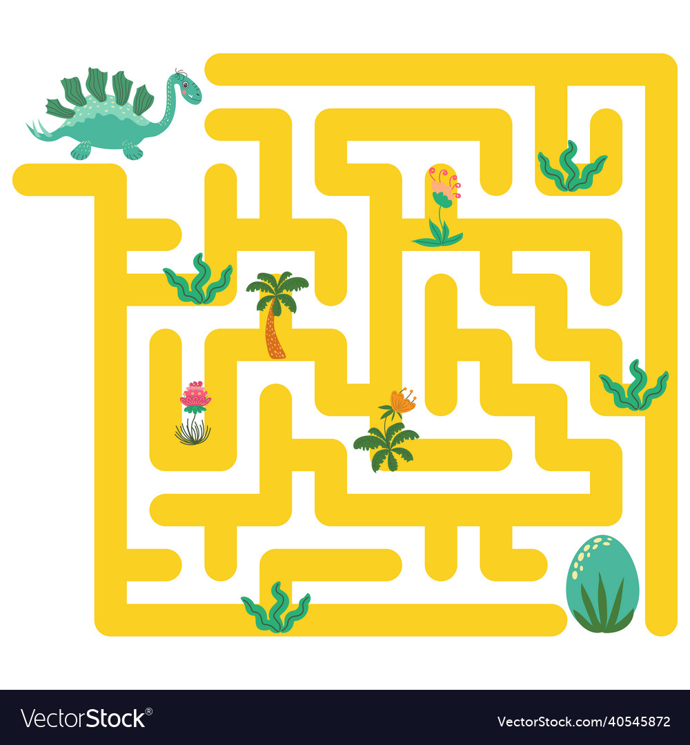 Help dinosaur find path to nest labyrinth maze vector image Help dinosaur find path to nest labyrinth maze
