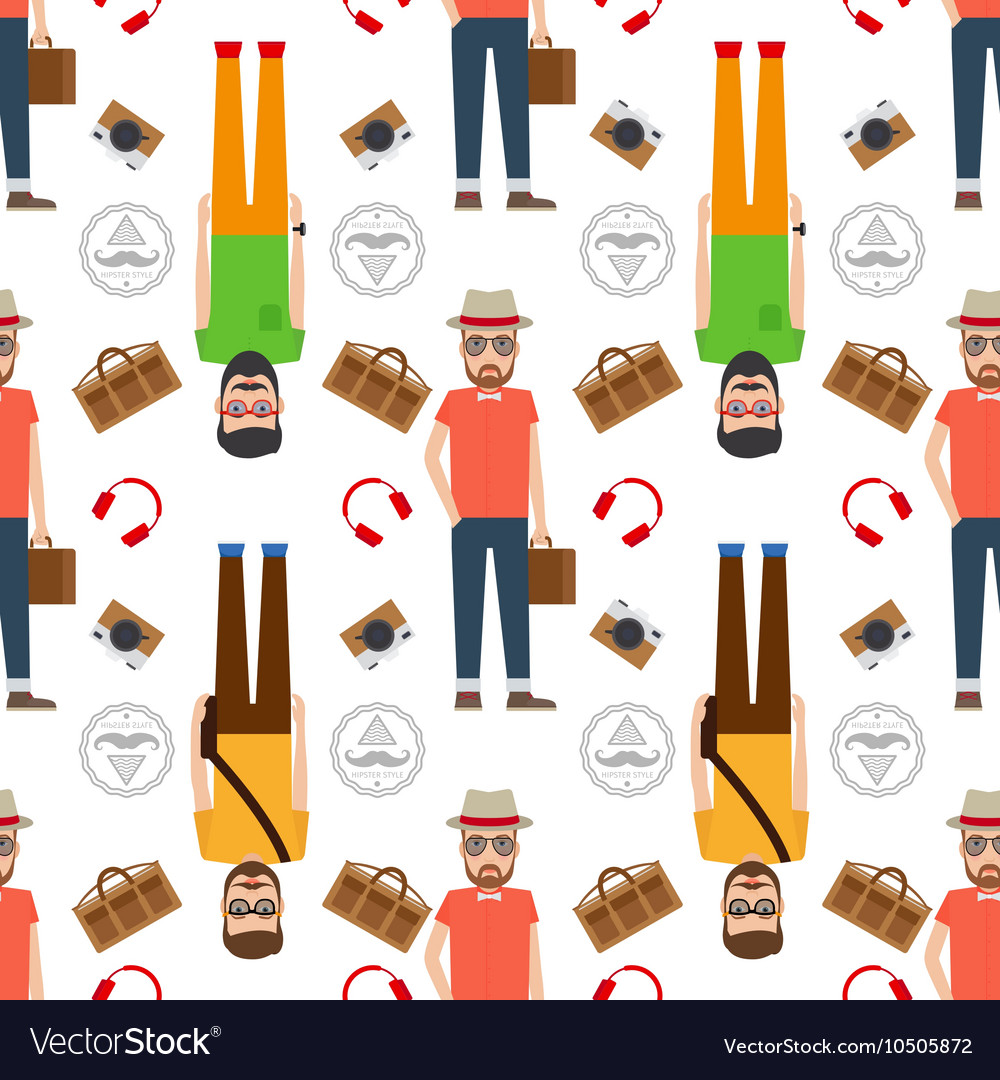 Man hipster flat style seamless pattern