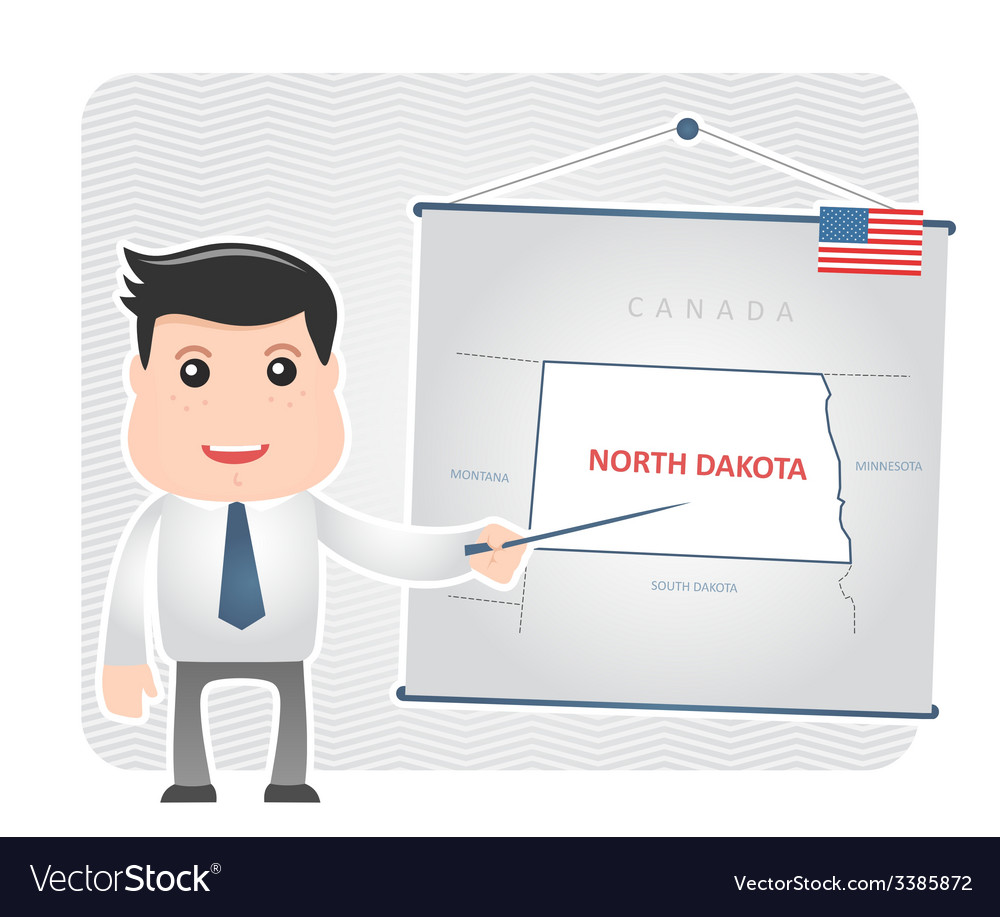 Man with a pointer points to map of north dakota