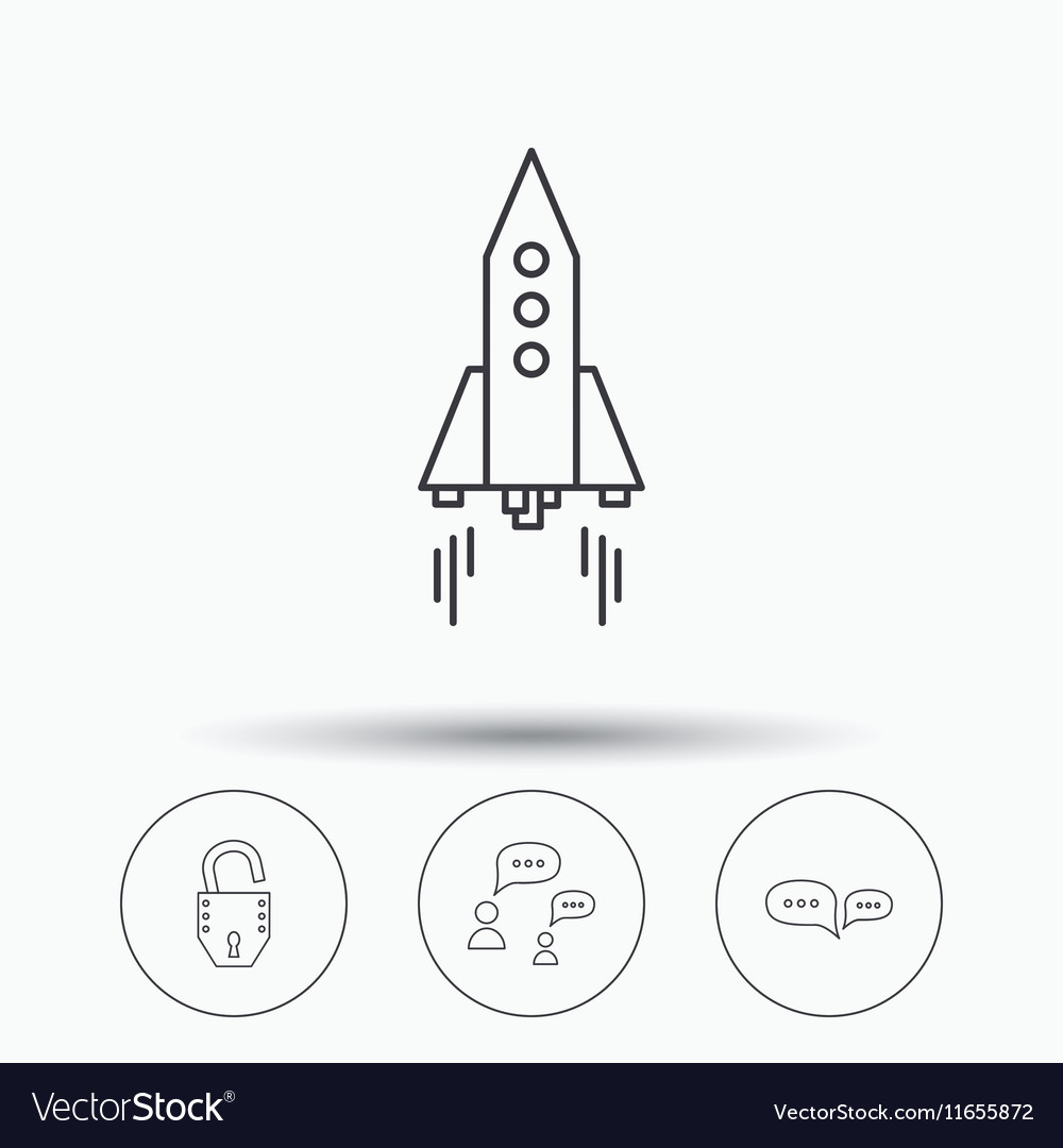 Rocket chat speech bubble and open lock icons