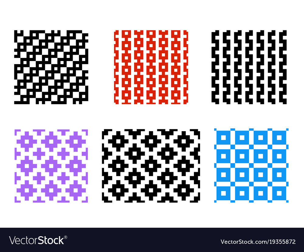 Set of seamless pixel pattern on white