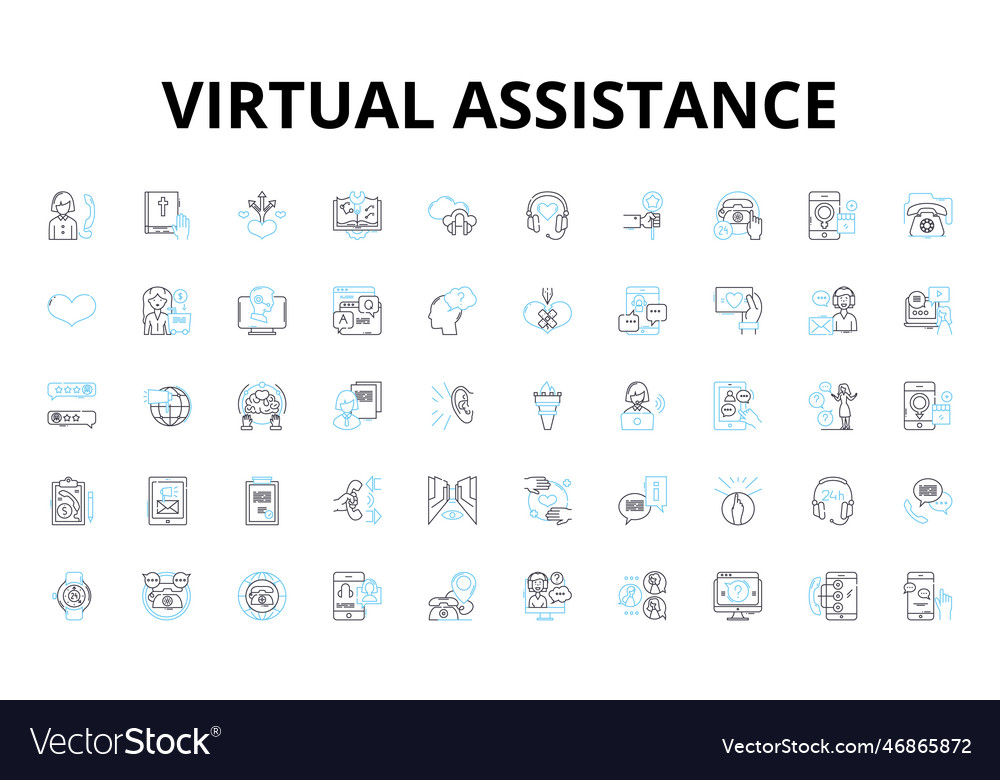 Virtual assistance linear icons set automation vector image Virtual assistance linear icons set automation
