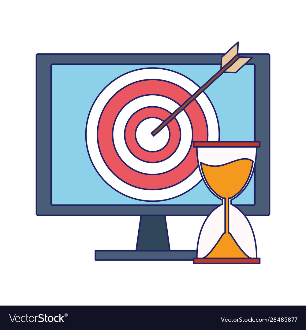 Computer with target and hourglass Vector Image Computer with target and hourglass