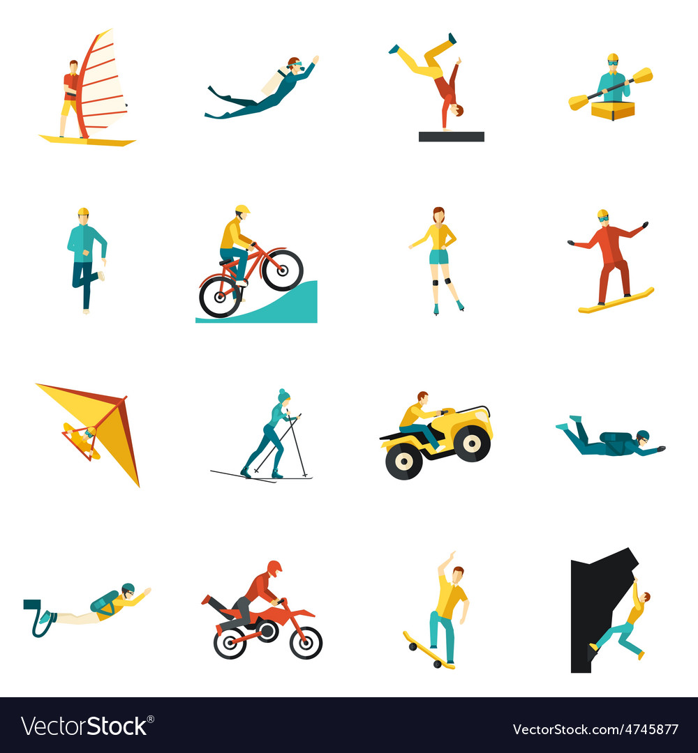 Extreme Sports Flat Icons Set Royalty Free Vector Image