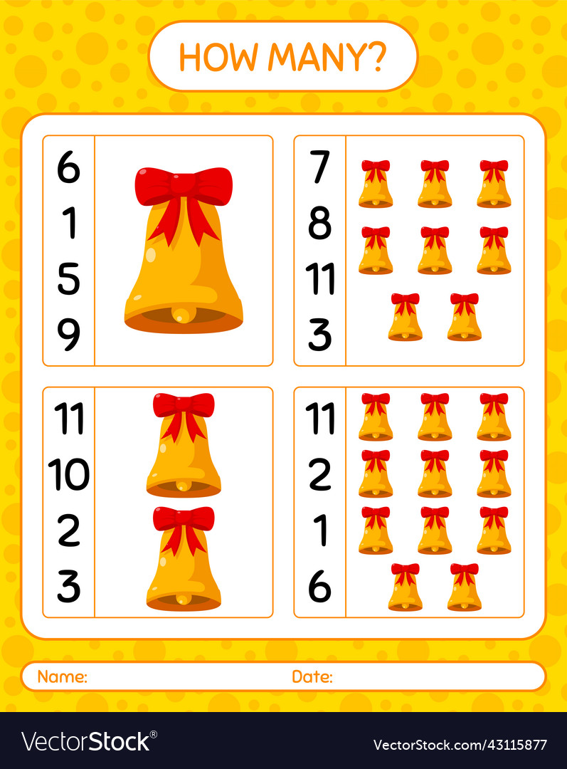How many counting game with bell worksheet Vector Image How many counting game with bell worksheet