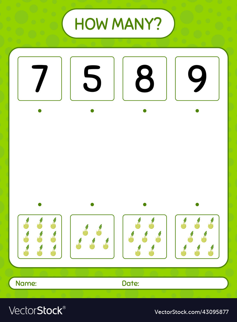 How many counting game with kohlrabi worksheet Vector Image How many counting game with kohlrabi worksheet