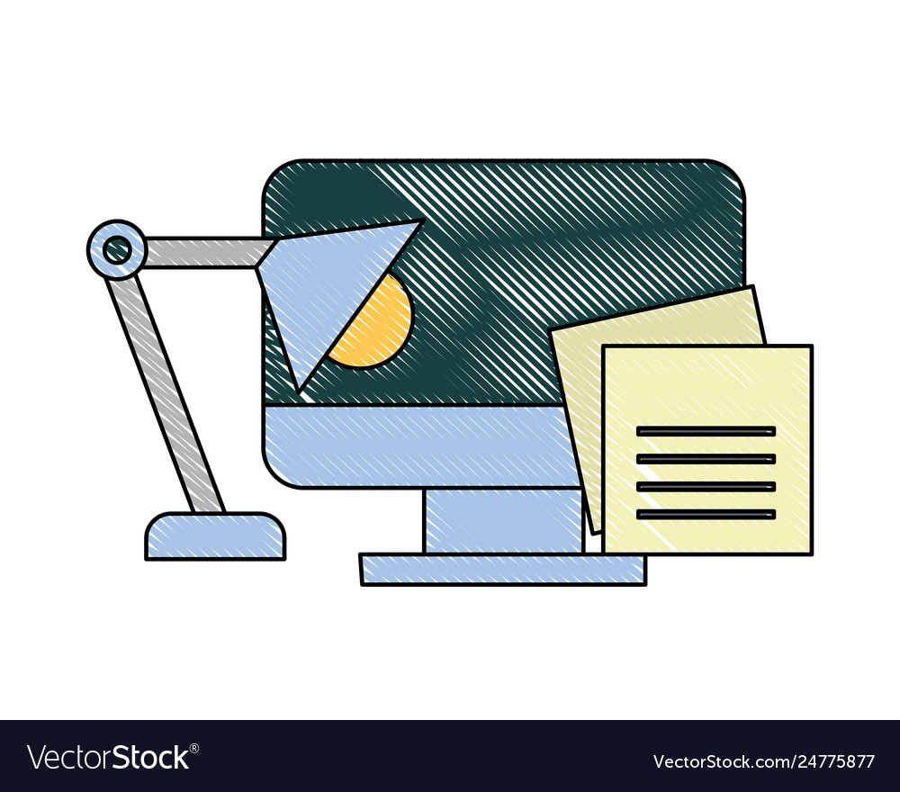 Office computer monitor notes paper lamp vector image Office computer monitor notes paper lamp