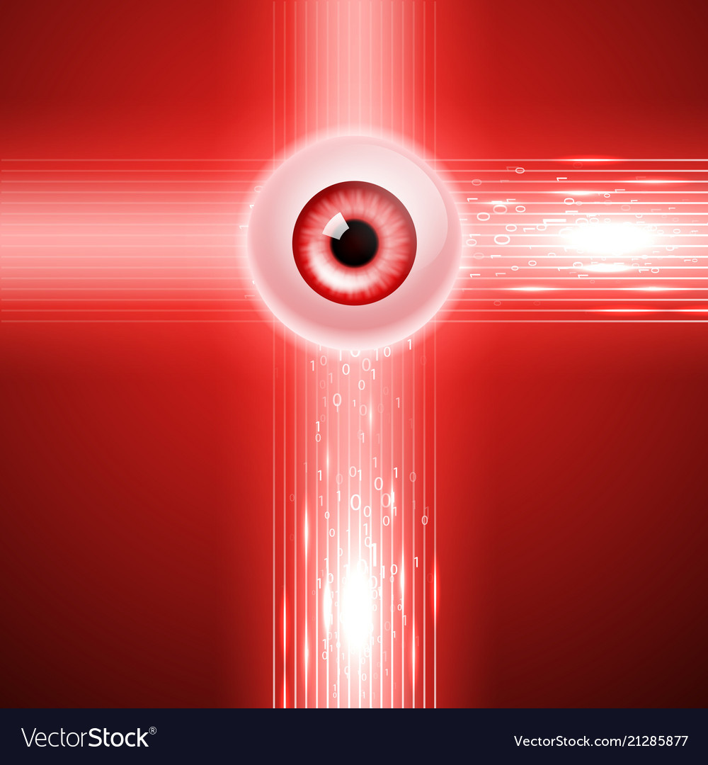 Roter Hintergrund mit Auge und Binärcode vector image Roter Hintergrund mit Auge und Binärcode