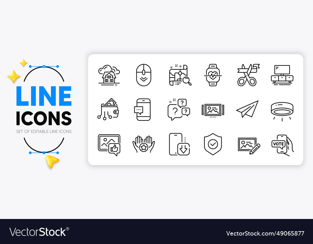 Search map scroll down and online voting line vector image Search map scroll down and online voting line