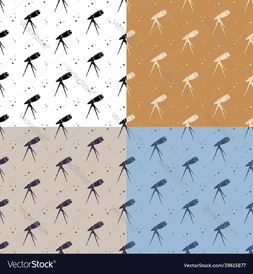 Set of seamless patterns with telescope on tripod