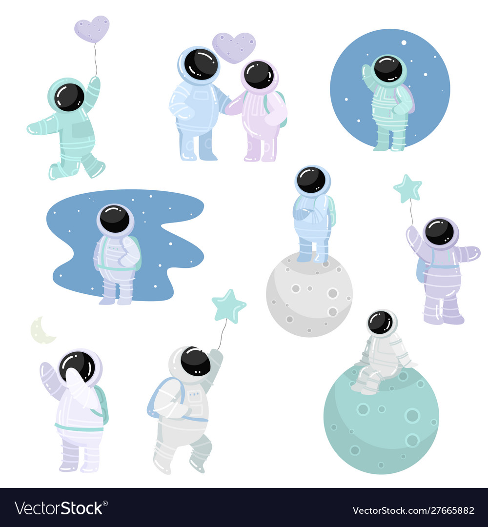 Astronauts in special spacesuits with different vector image Astronauts in special spacesuits with different