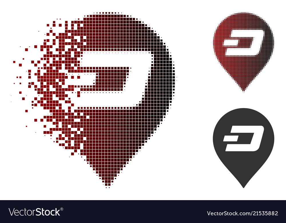 Dissolved pixel halftone dash pin icon vector image Dissolved pixel halftone dash pin icon