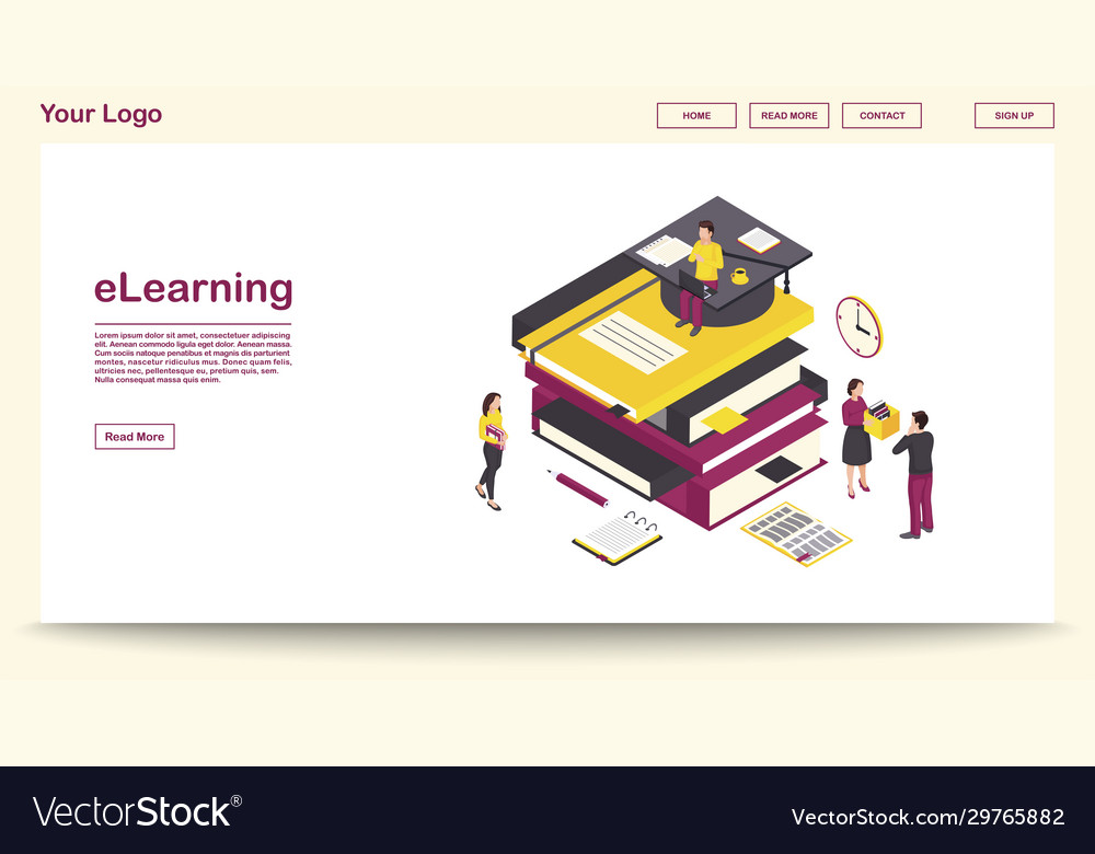 E learning webpage template with isometric Vector Image E learning webpage template with isometric