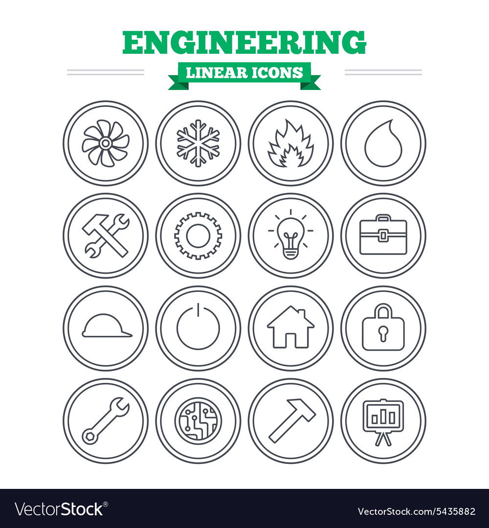 Engineering linear icons set thin outline signs