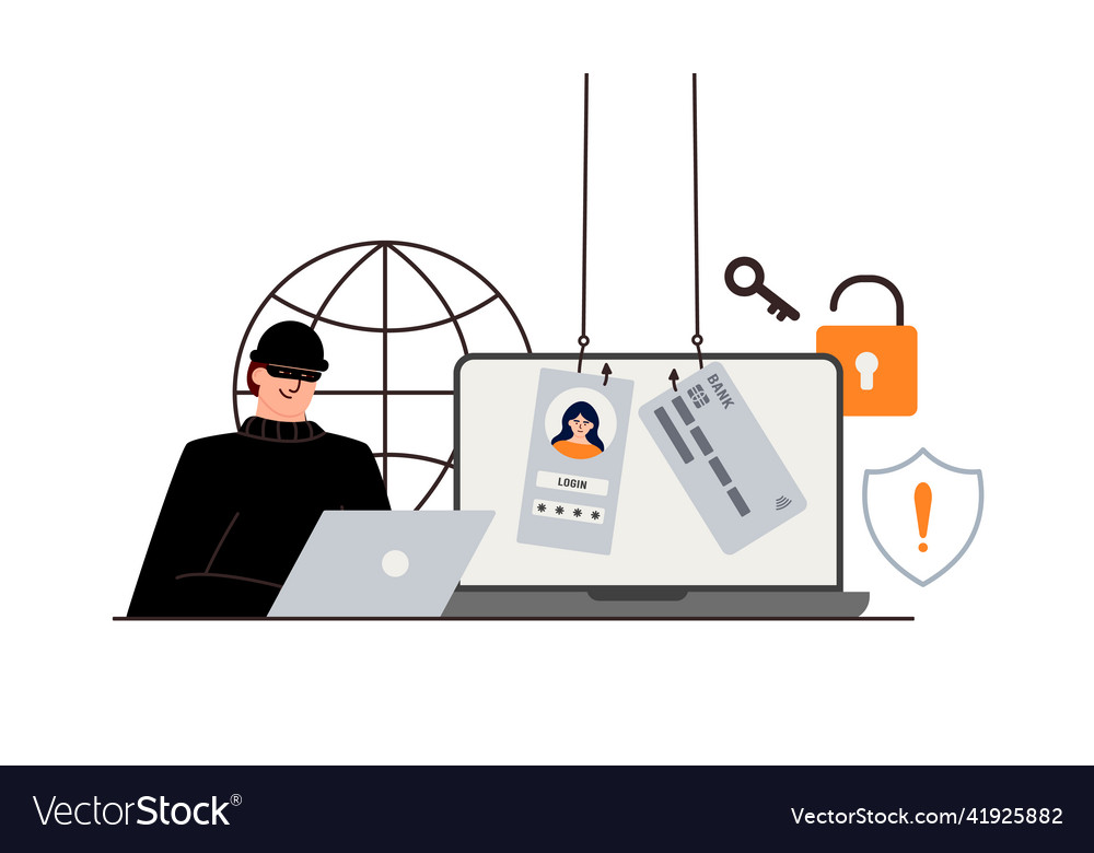 Hacker attack fraud with user data on social vector image Hacker attack fraud with user data on social