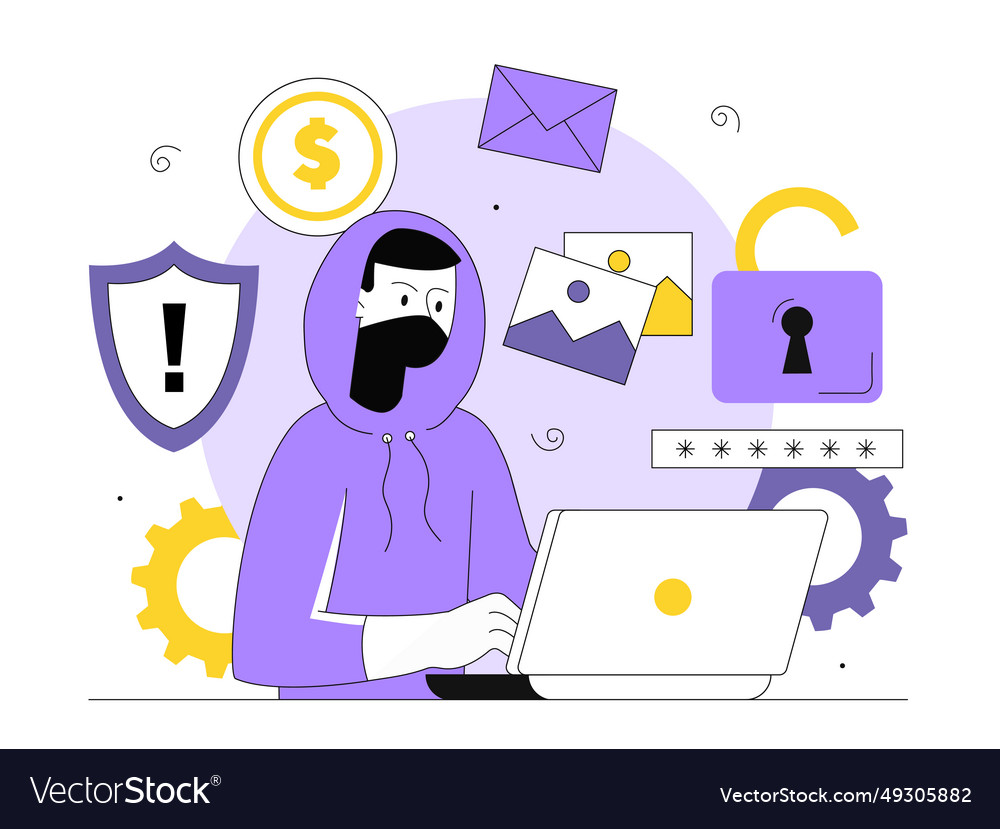 Hacking activity line concept vector image Hacking activity line concept