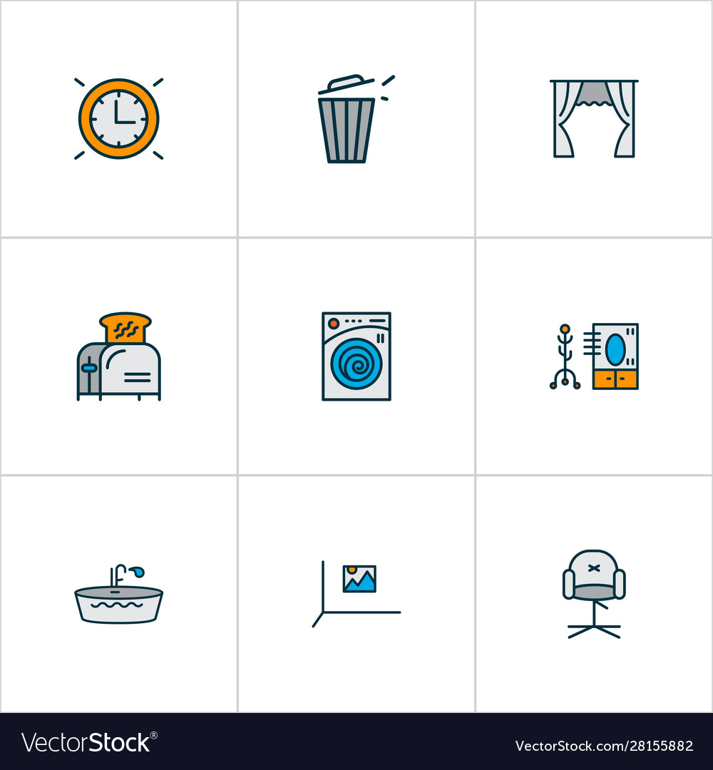 Home decoration icons colored line set