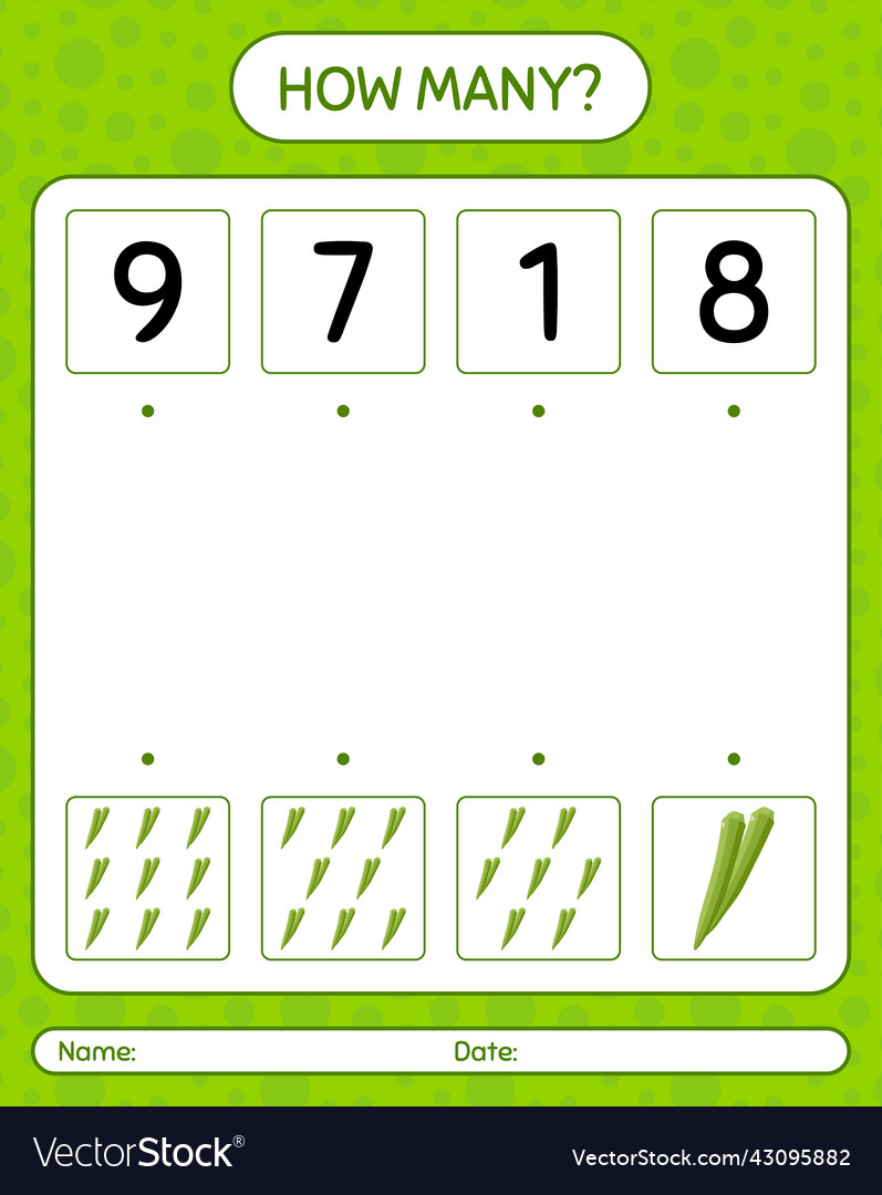 How many counting game with okra worksheet vector image How many counting game with okra worksheet