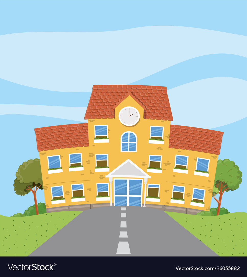School building in road scene
