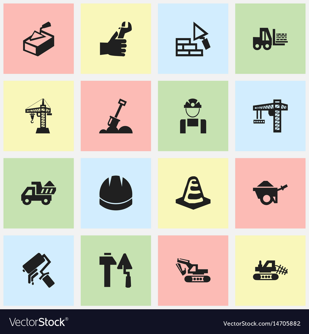 Set of 16 editable building icons includes