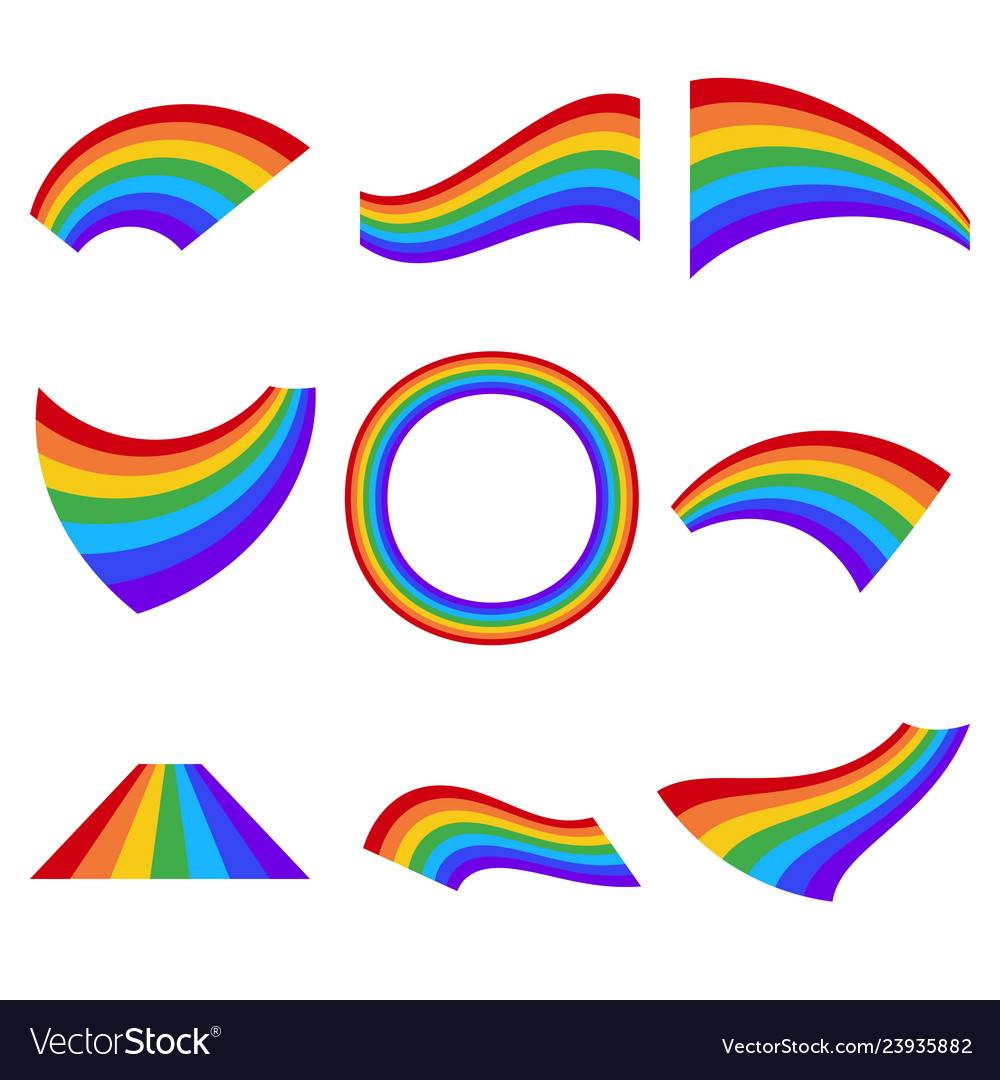 Set of rainbows in different shape isolated