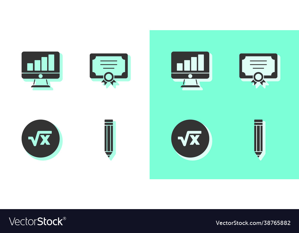 Set pencil computer monitor with graph chart
