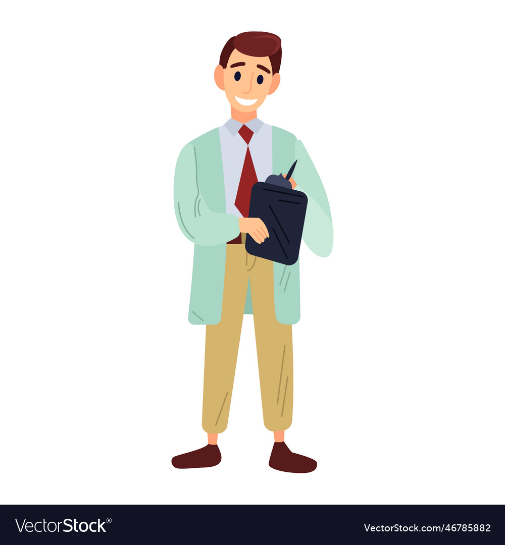 Smiling doctor with folder in color cartoon style vector image Smiling doctor with folder in color cartoon style