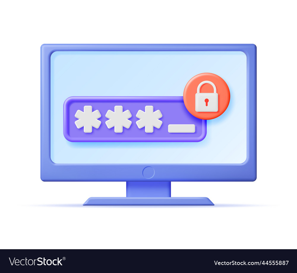3d Computer mit Schildschloss und Passwort vector image 3d Computer mit Schildschloss und Passwort