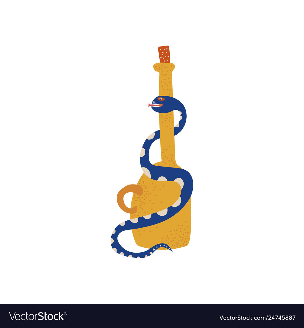 Bottle and snake boho style design element vector image Bottle and snake boho style design element