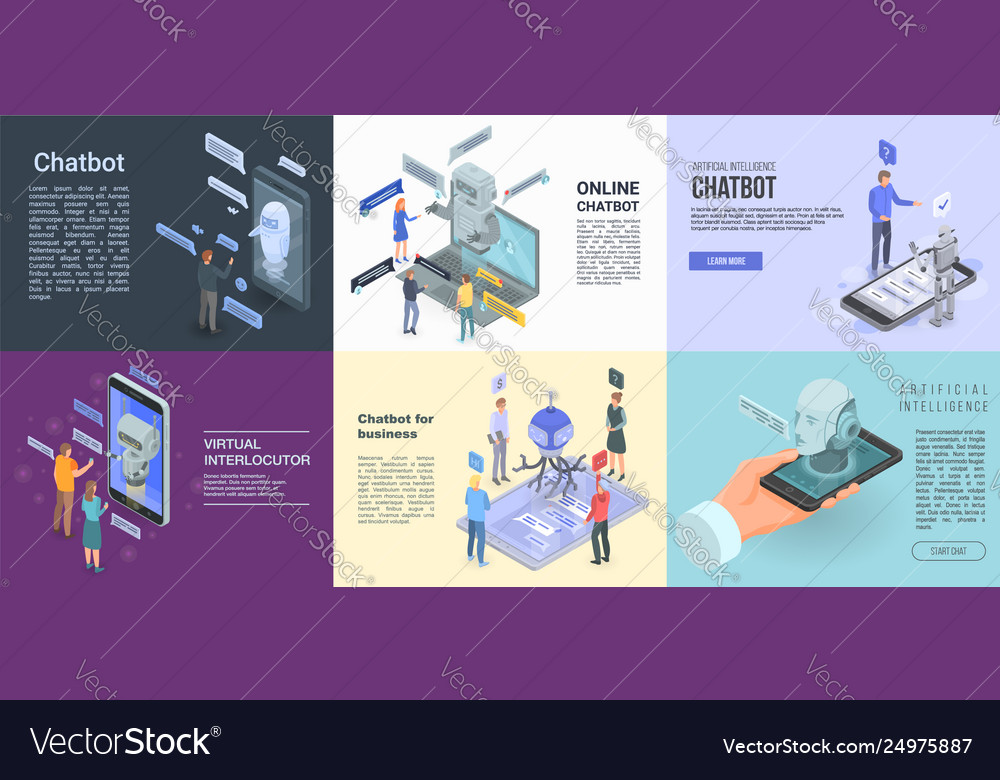 Chatbot Banner Set Isometric Style Royalty Free Vector Image