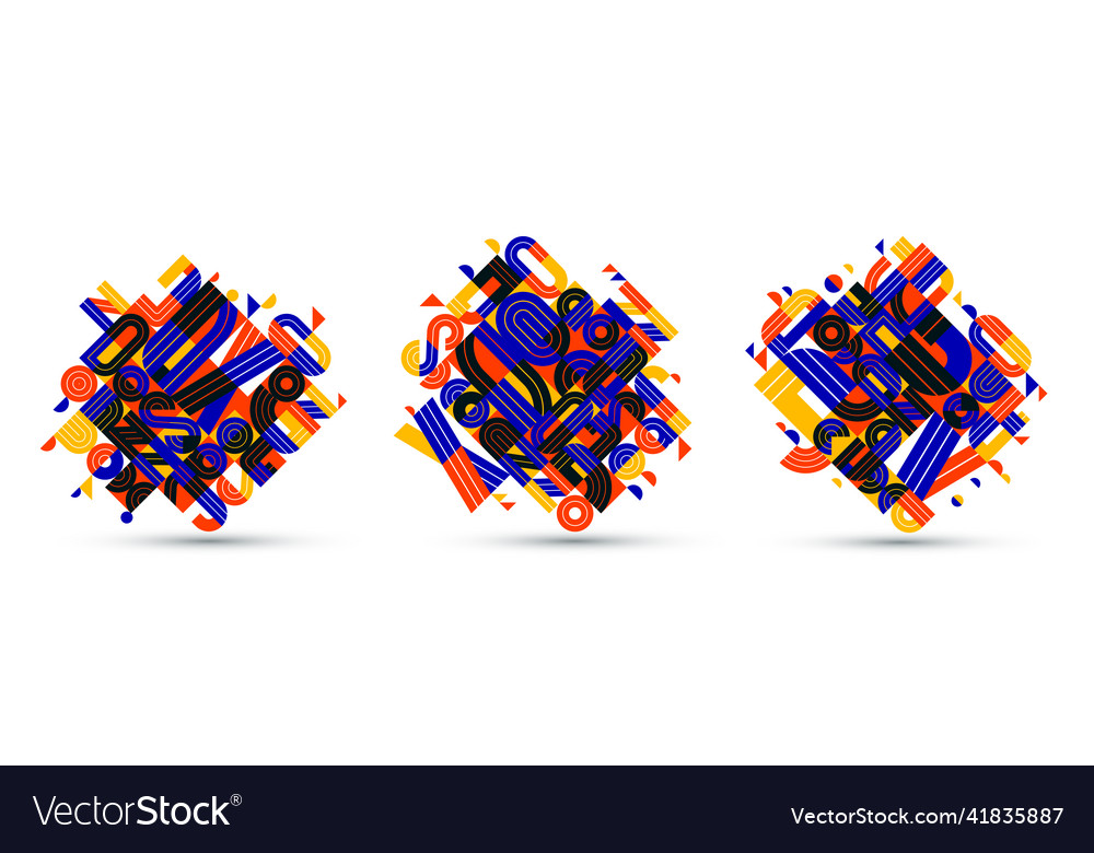 Dynamic messy abstract design compositions set vector image Dynamic messy abstract design compositions set