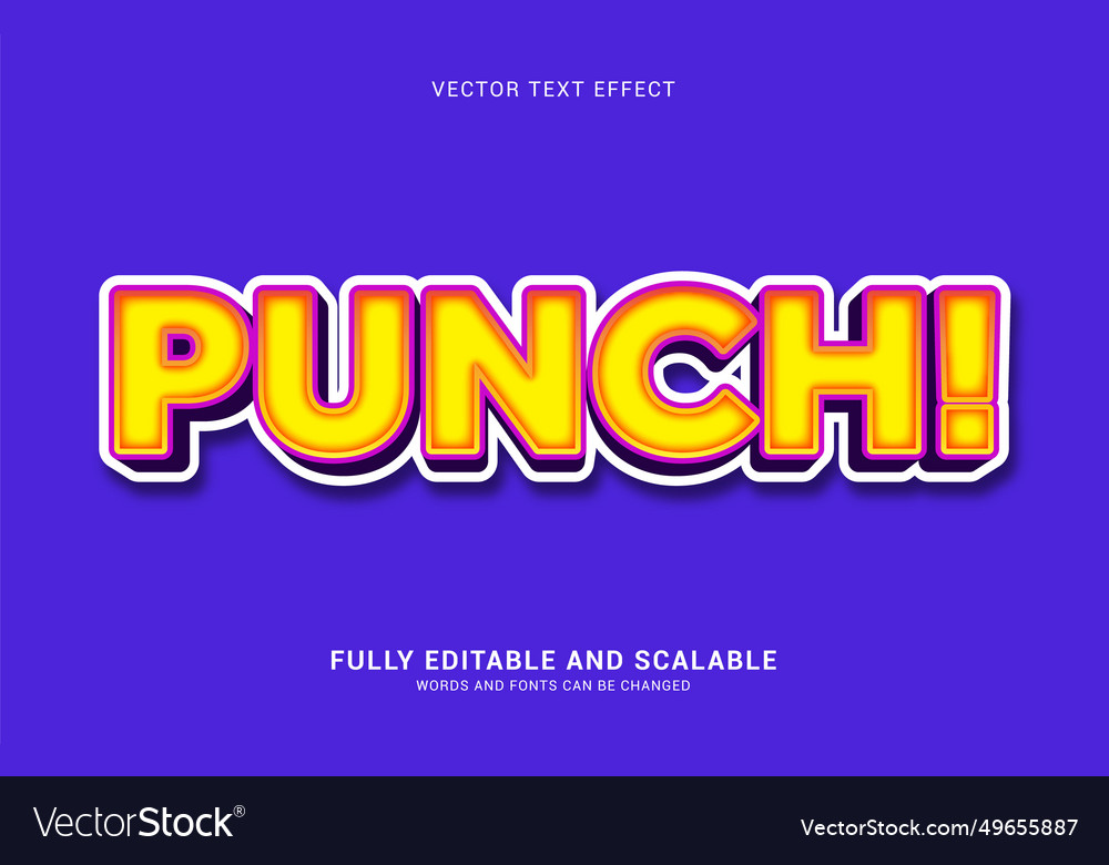 Editable text effect punch style Royalty Free Vector Image