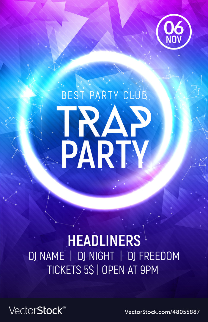 Electro dance trap party music night poster Vector Image