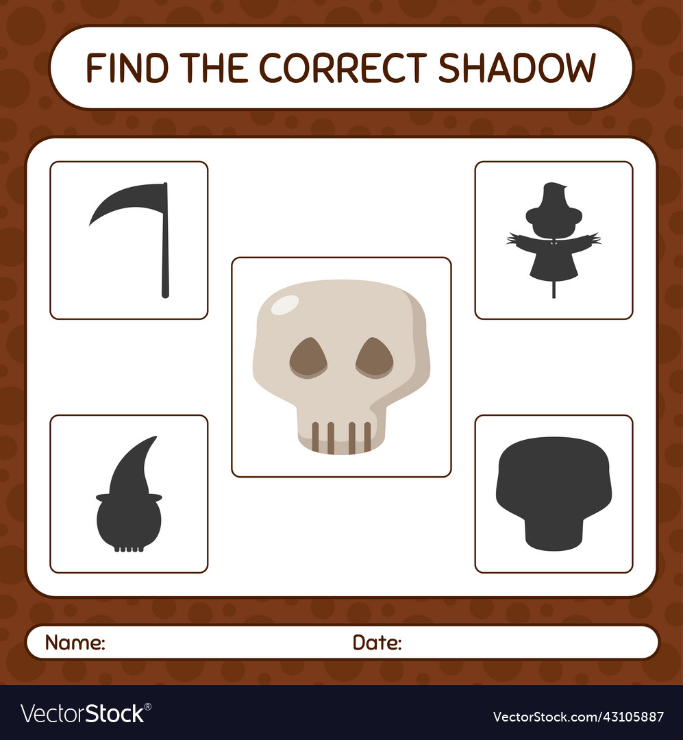 Find the correct shadows game with skull vector image Find the correct shadows game with skull