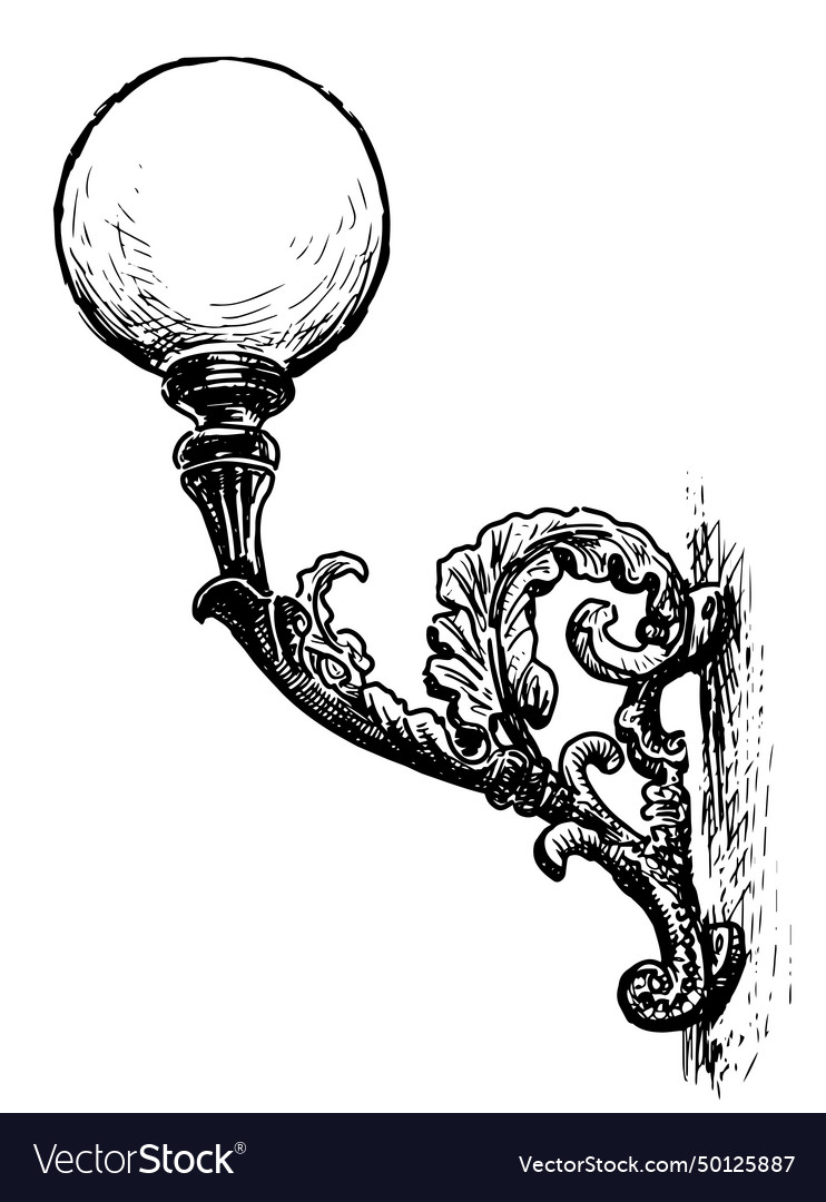 Hand drawing of vintage ornate sconce lamp