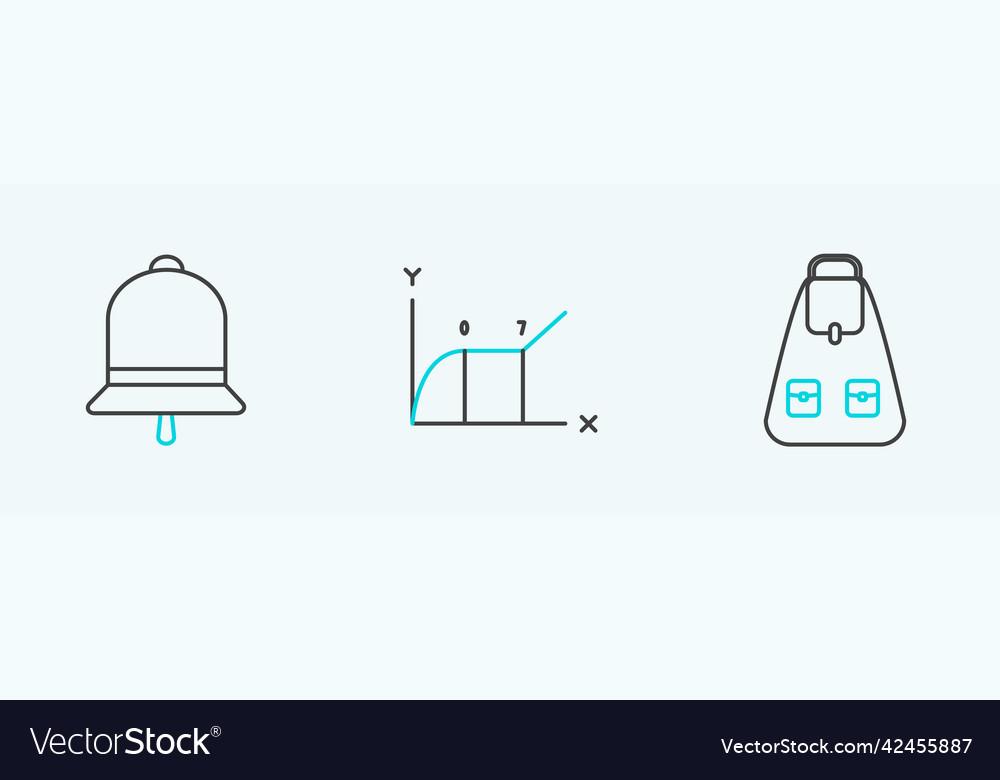 Set line school backpack ringing bell and pie