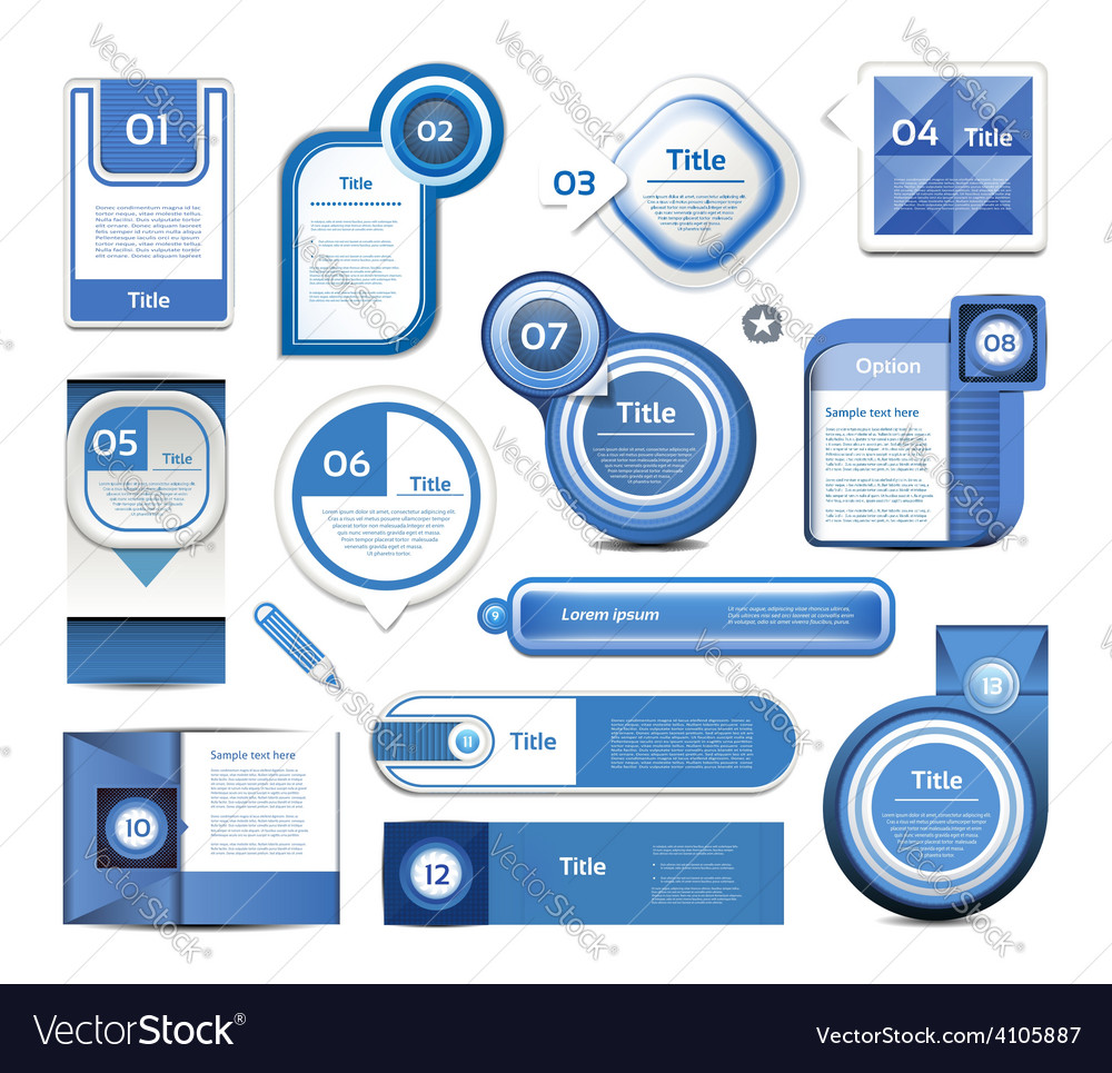 Set of blue progress version step icons