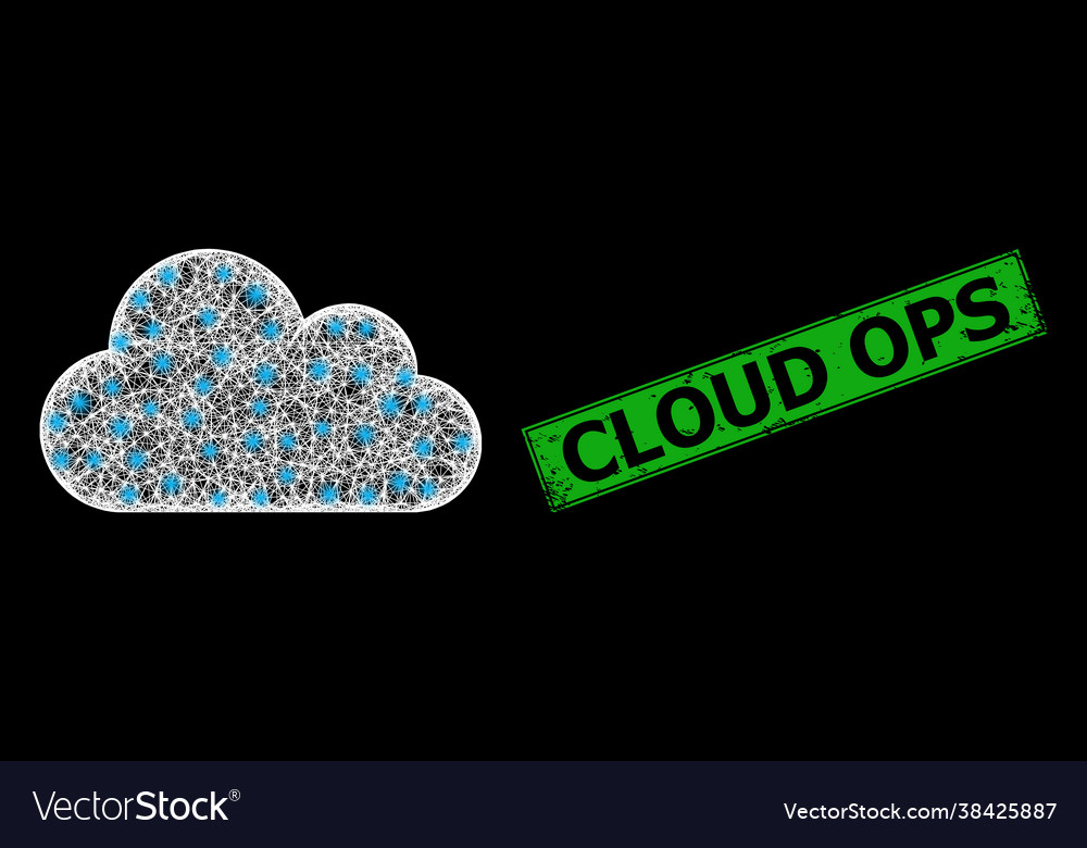 Textured cloud ops stamp and net web mesh vector image Textured cloud ops stamp and net web mesh