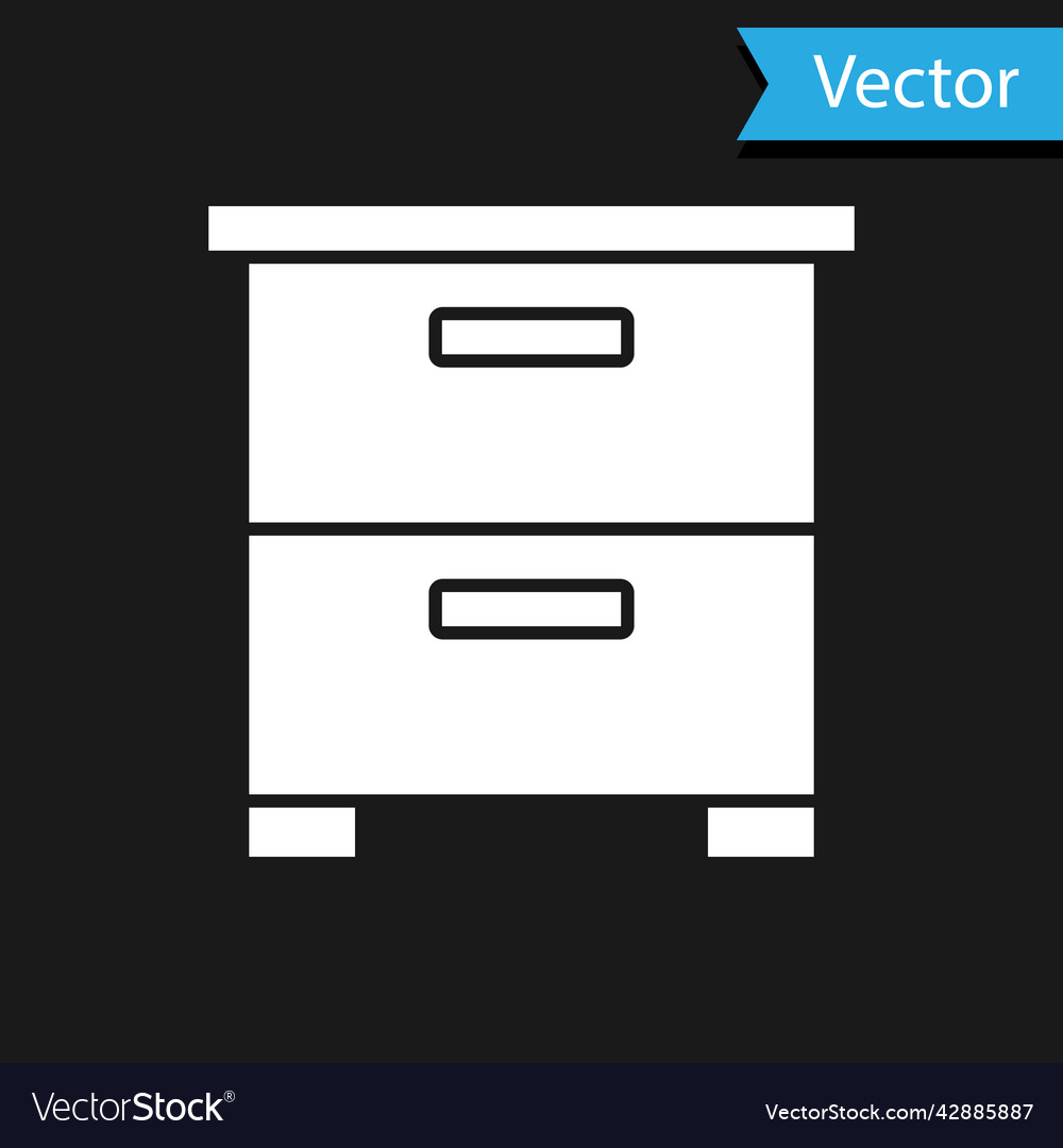 White furniture nightstand icon isolated on black