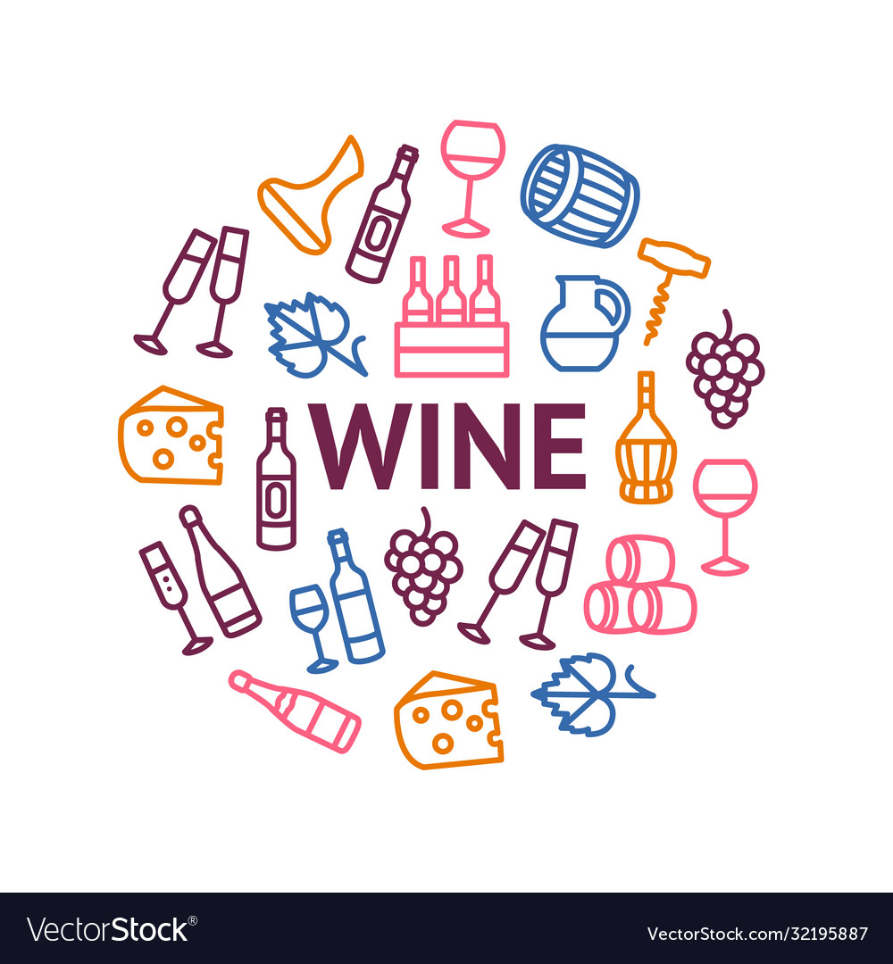 Wine thin line concept round design template