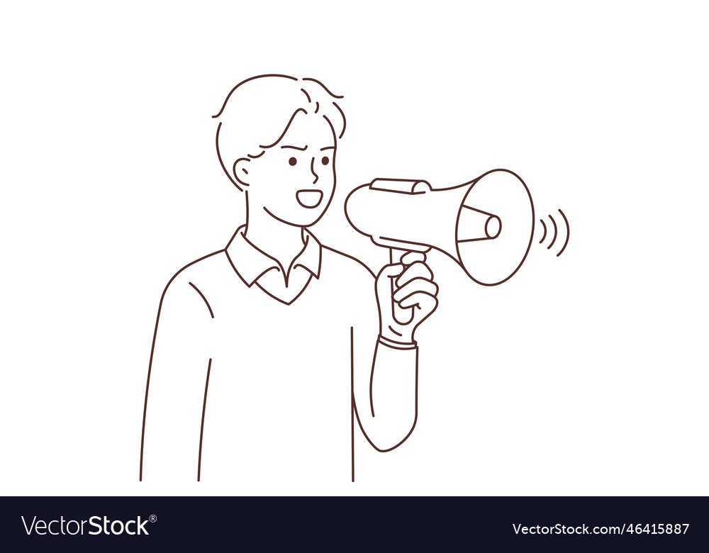 Young man scream in loudspeaker Royalty Free Vector Image