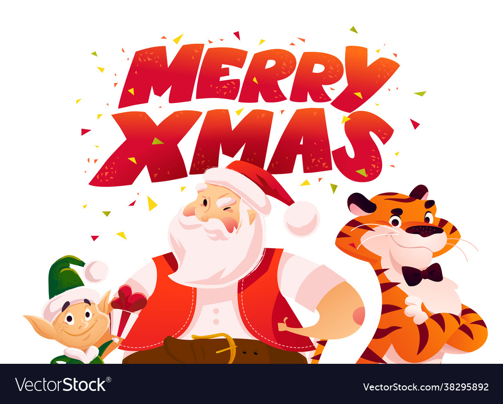 Cute Santa & Tiger Christmas Scene
