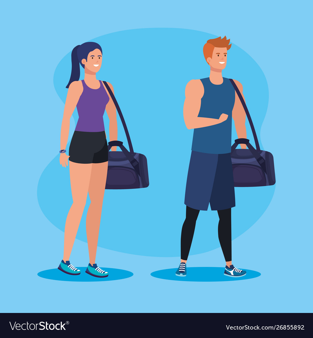 Fitness man and woman with bag to exercise