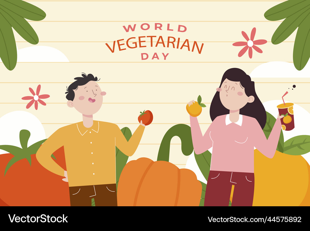 Flat world vegetarian day background Royalty Free Vector