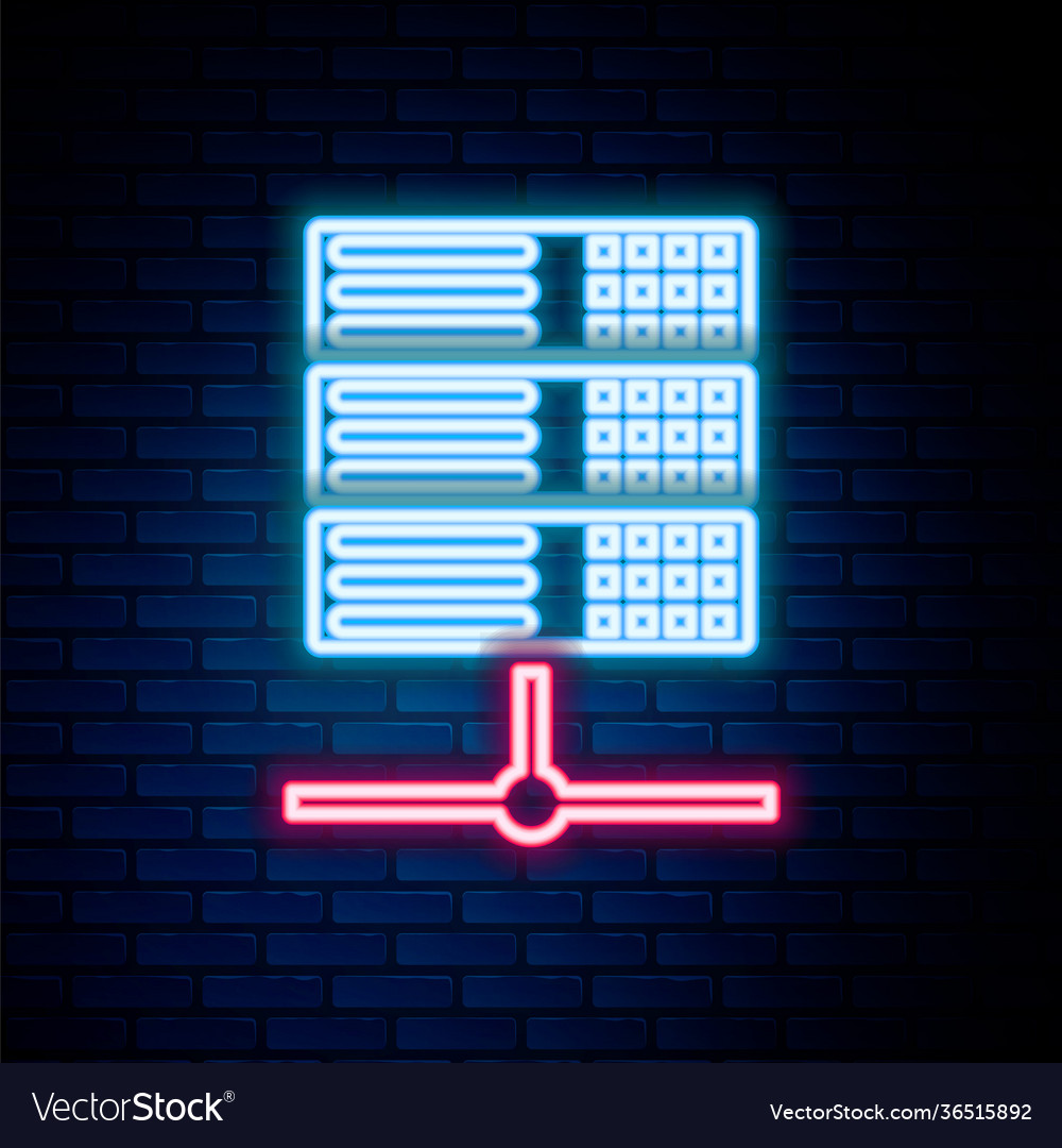 Glowing neon line server data web hosting icon vector image Glowing neon line server data web hosting icon